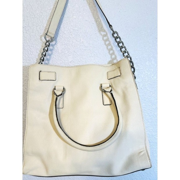Michael Kors Hamilton Vanilla Leather Tote Shoulder Bag Purse Snap Close - Picture 5 of 16